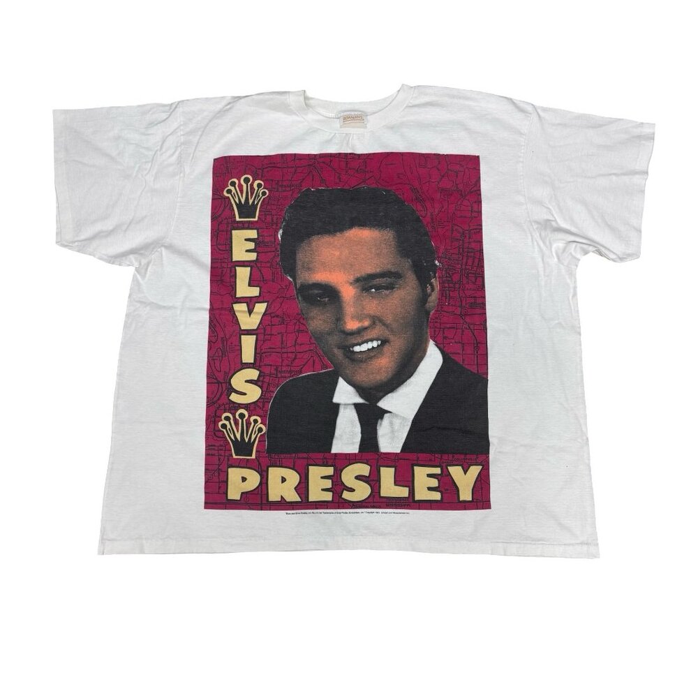 Elvis Presley Mosquitohead Graphic TShirt White Pink Print Roamans 3XL Vintage